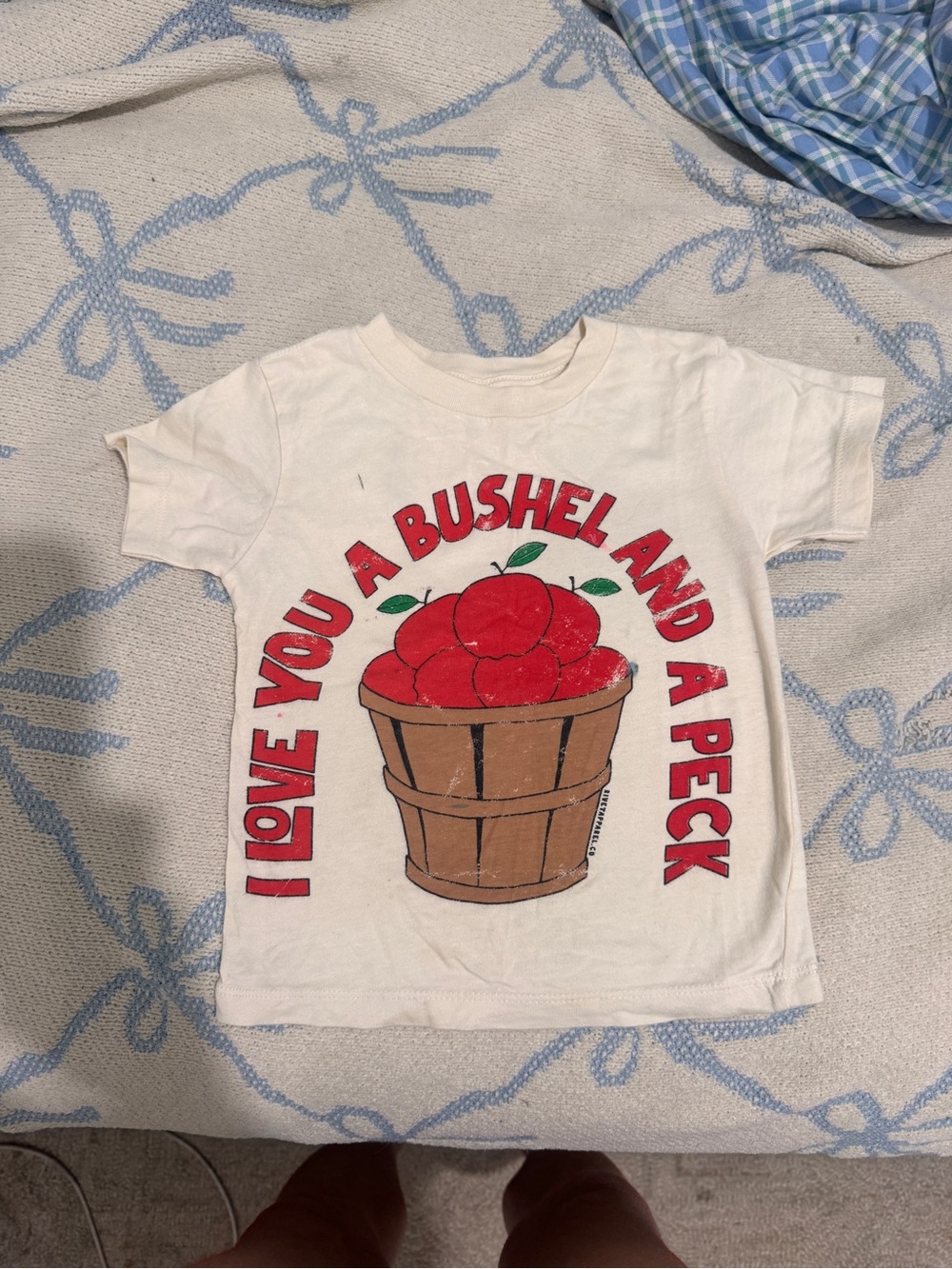 Kids Cream Graphic Tee with Red Apple Print